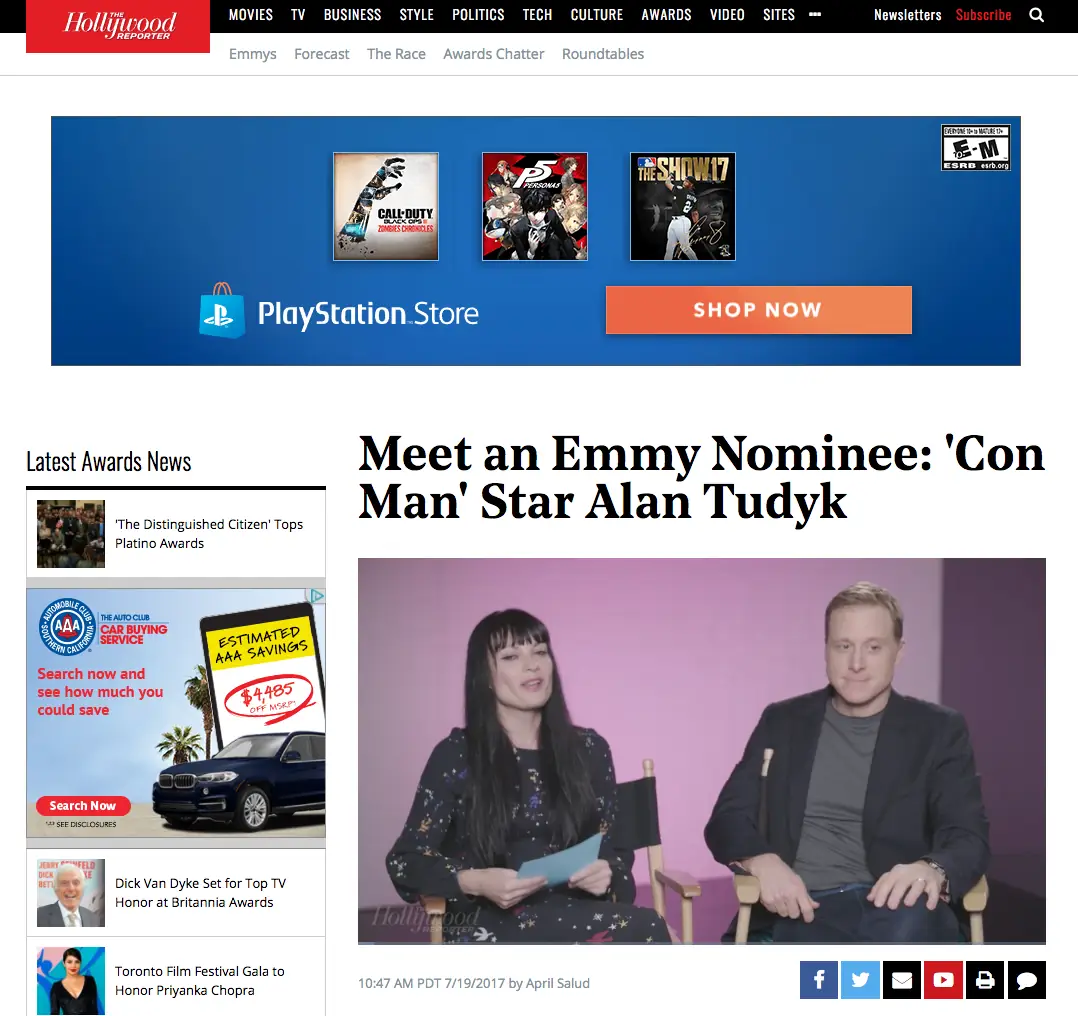 Hollywood Reporter - Meet an Emmy Nominee: 'Con Man' Star Alan Tudyk